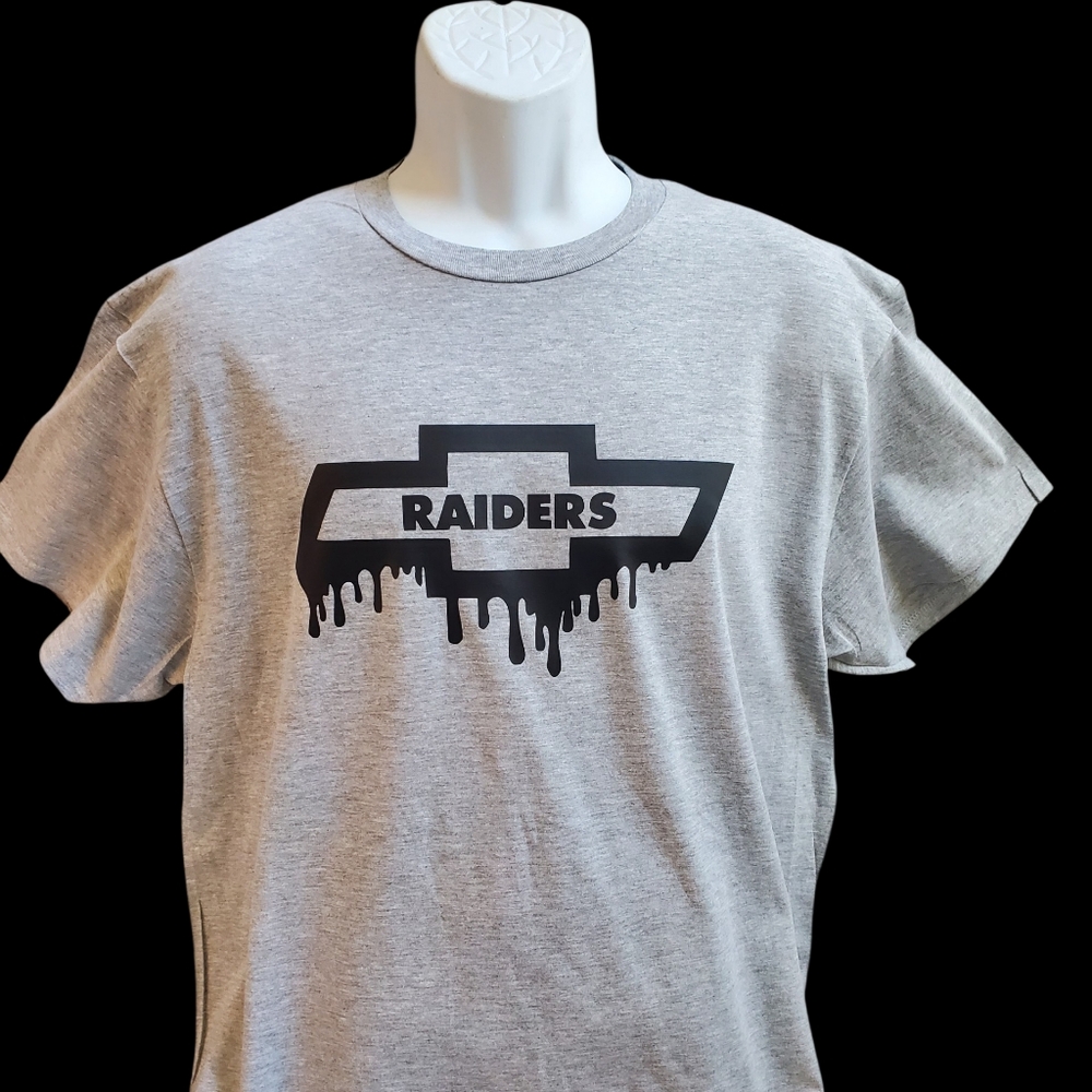 Raiders Drip Chevy Logo Gray T-Shirt. Size XL. Optional Sizes Available!